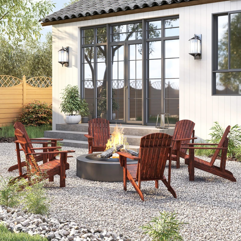 Outsunny Adirondack tuinstoel ligbank voor buiten tuinmeubel balkonstoel massief hout verkoold