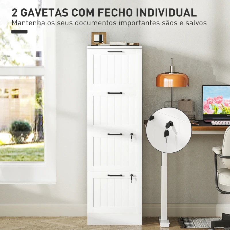 HOMCOM Arquivador para Escritório com 2 Gavetas para Escritório com Fechaduras Gavetas Suspensas para A440x40x131 cm Branco