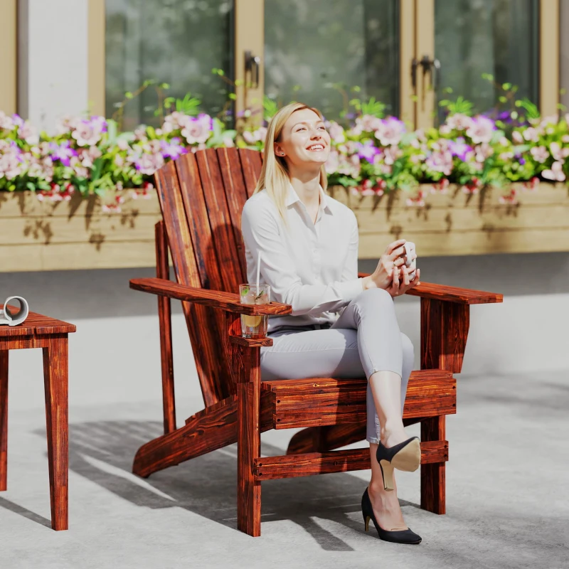 Outsunny Adirondack tuinstoel ligbank voor buiten tuinmeubel balkonstoel massief hout verkoold