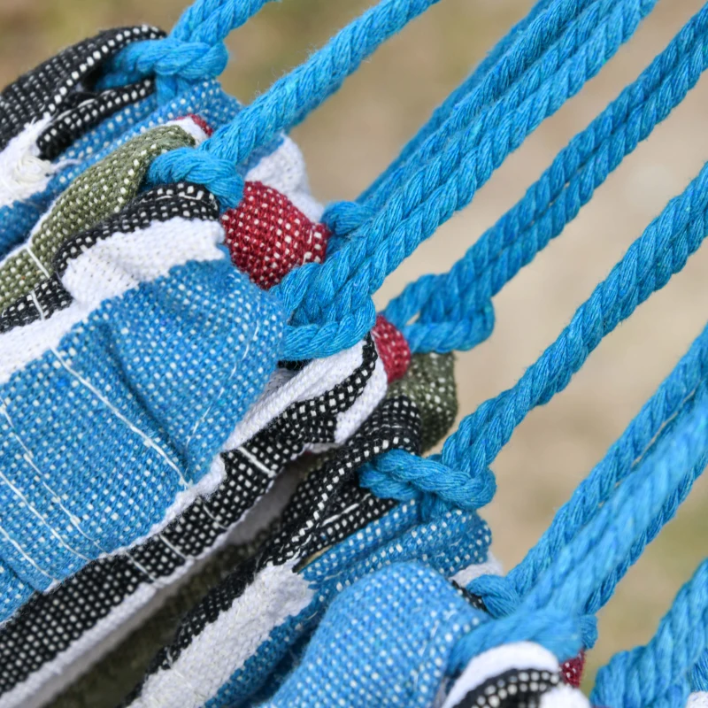 Outsunny Cama de Rede Dupla Portátil de Algodão 285x150cm com Bolsa de Transporte para Exterior Pátio Jardim Praia Campismo Carga Máxima 180kg Multicor