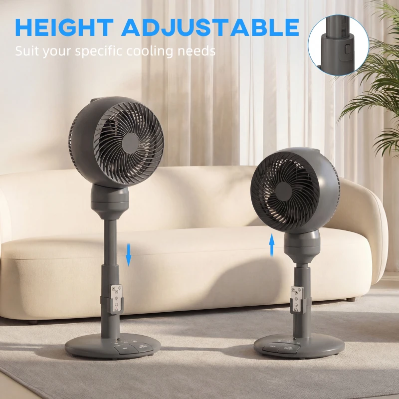 HOMCOM Air Circulator Fan Pedestal Cooling Fan with 3 Speed 3 Mode and Remote Control, 9 Inch, Grey