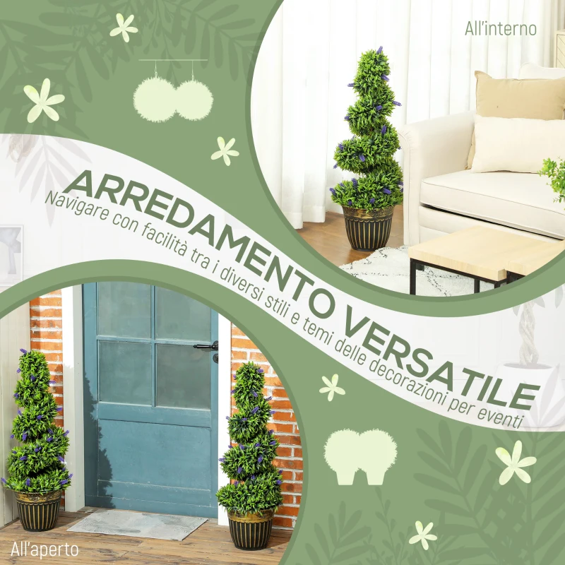 HOMCOM Set 2 Piante Artificiale a Spirale in PE da 90 cm con Vaso Incluso, Verde e Blu