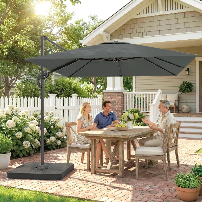 Outsunny Parasol déporté carré parasol de jardin extérieur pied et dalles de lestage mât aluminium protection UV50+2,4x2,4m gris