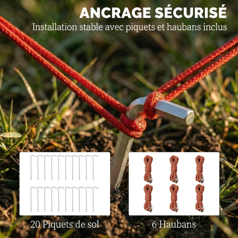 Outsunny Grande Tente Tunnel Camping 4 Personnes 3-4 Saisons Hauteur d'Homme 2 m Séjour XL 3,7 m Imperméable 3000mm Bleu