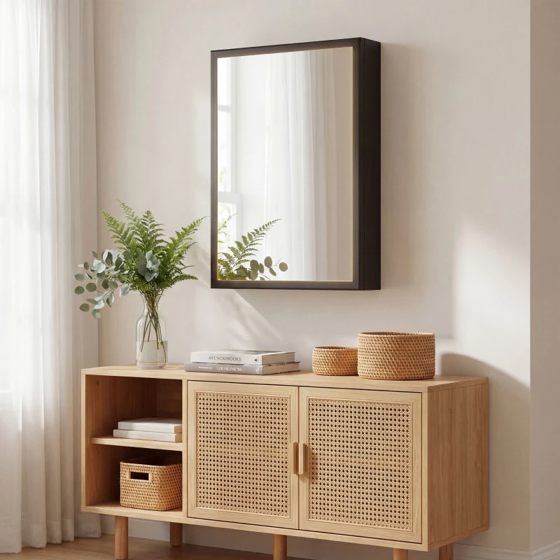 kleankin Armoire miroir de salle de bain armoire murale armoire à glace avec 1 porte et 2 étagères en acier 40 x 12 x 60 cm noir