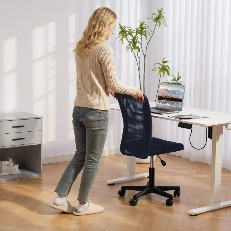 Vinsetto Computer Desk Chair, Mesh Office Chair with Adjustable Height and Swivel Wheels, Armless Study Chair, Dark Grey