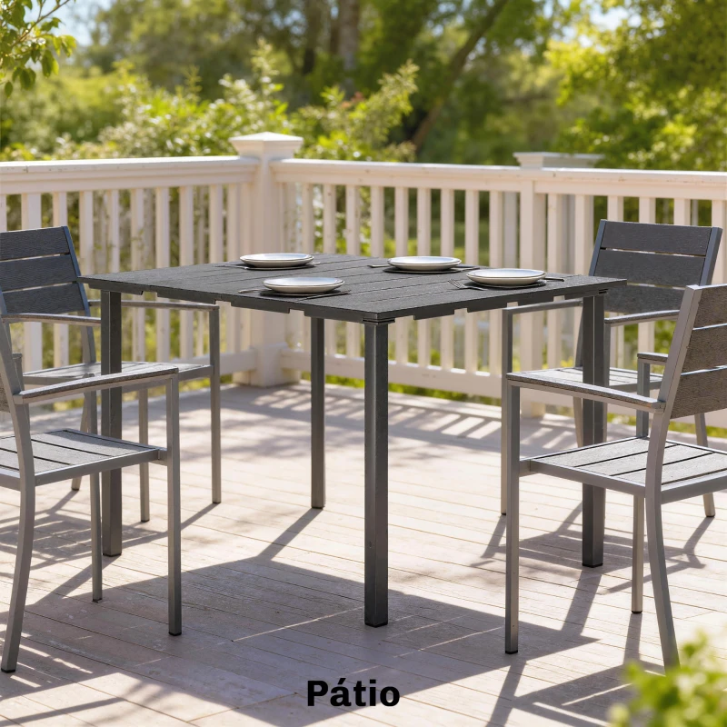 Outsunny Mesa de Jantar de Jardim para 6 Pessoas com Superfície de HDPE e Estrutura Metálica para Pátio 120x90x74 cm Preto