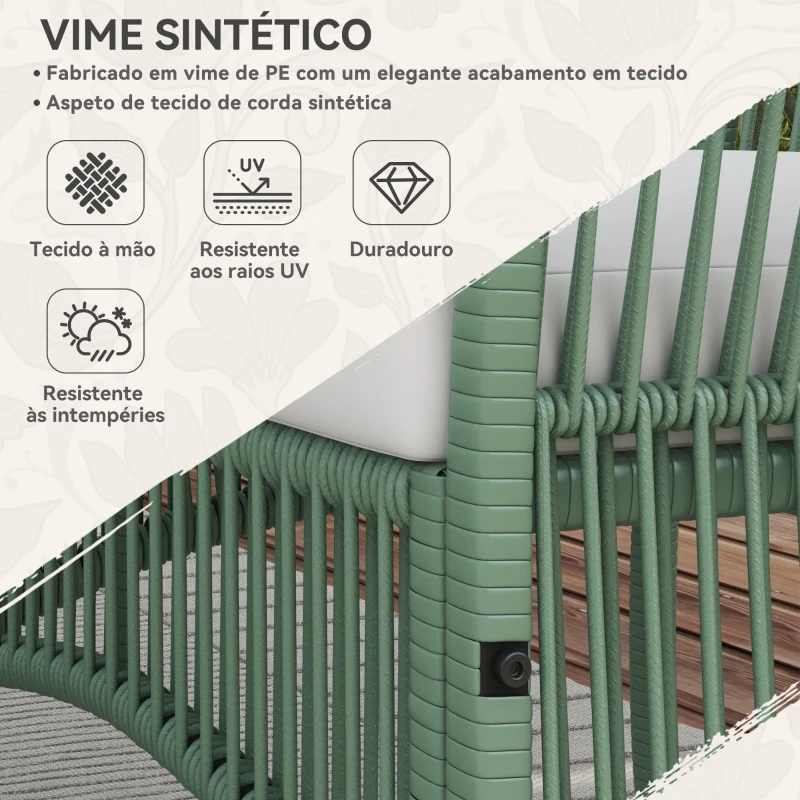 Outsunny Conjunto de Jardim Exterior em Ratan Sintético com 2 Poltronas 1 Sofá de 2 Lugares 1 Mesa de Centro e Almofadas Verde