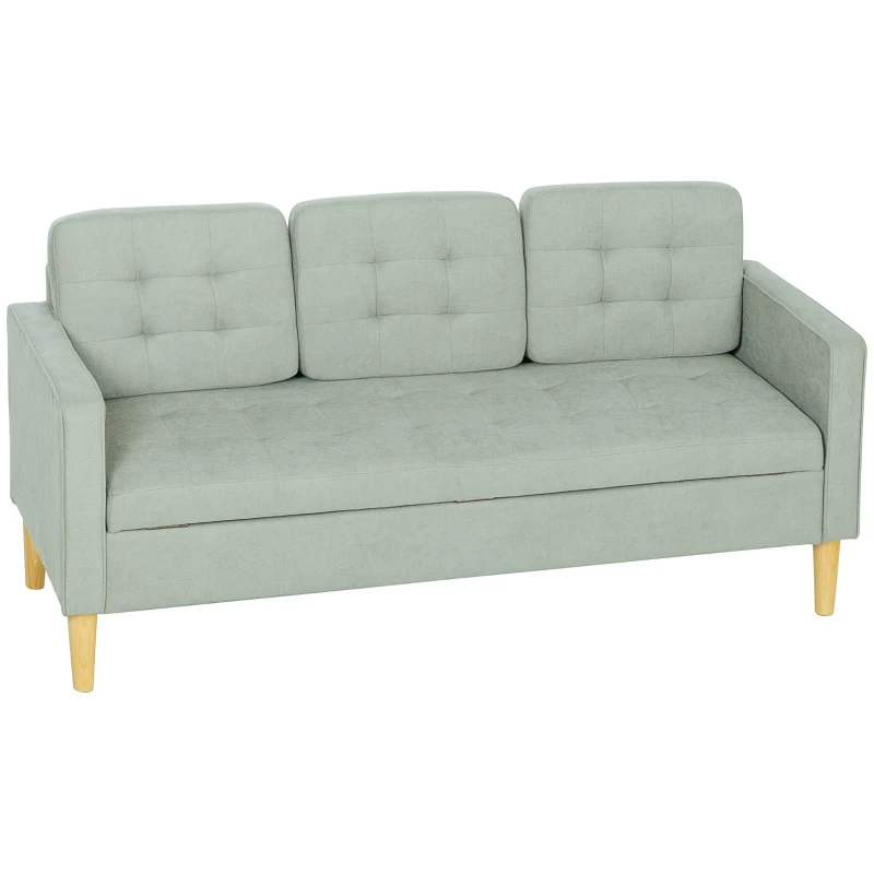 HOMCOM 3 Seater Sofa, 169cm Couch with Hidden Storage, Wood Legs, Light Grey