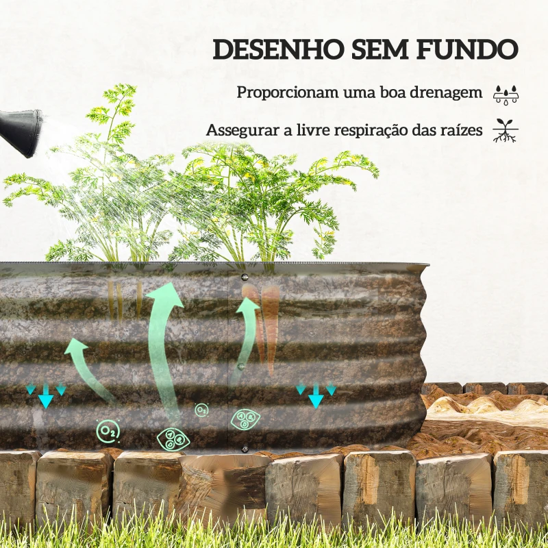 Outsunny Caixa de Plantio de Exterior Grande em Aço Galvanizado para Cultivo de Plantas 150x62x30 cm Cinzento