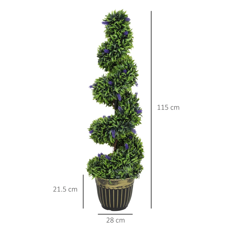 HOMCOM Set 2 Piante Finte Bosso a Spirale Anti-UV con Lavanda 115cm Verde e Blu