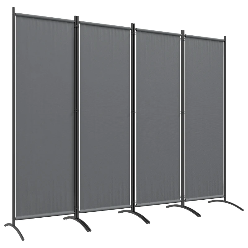 Outsunny Biombo Separador de Ambientes de 4 Painéis Biombo Dobrável 221x172 cm com Pés Largos para Terraço Pátio Jardim Cinza Escuro