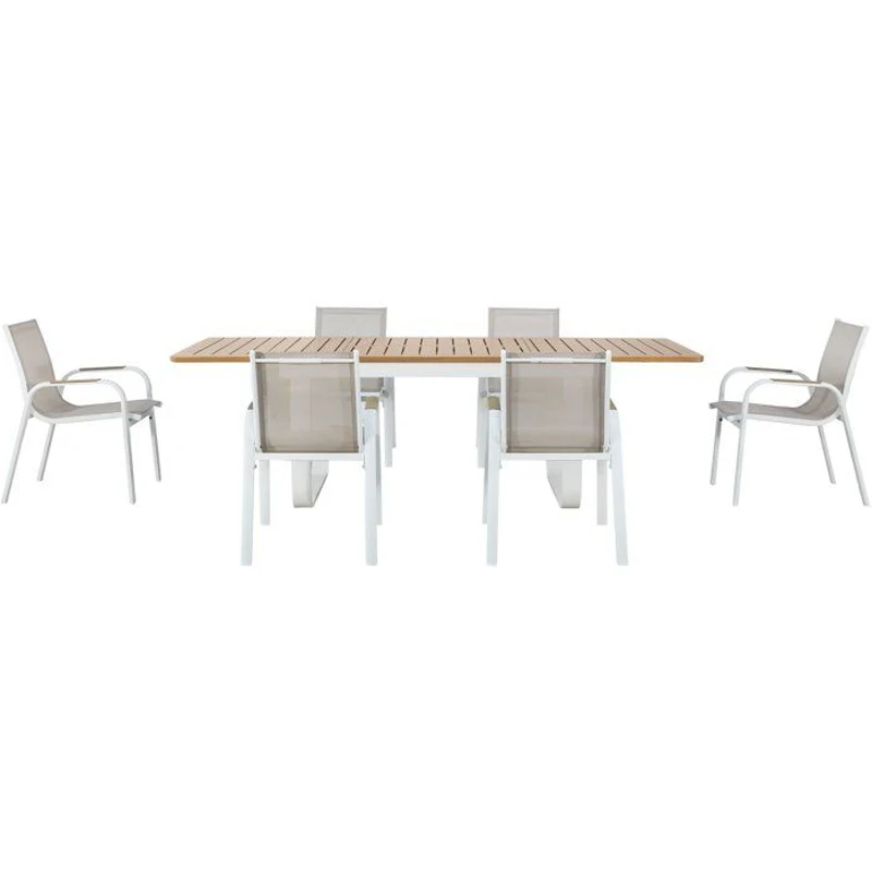Ensemble repas de jardin - Table extensible 155/246 x 100 x 74 cm + 6 fauteuils - Aluminium - 6 personnes - VIANEA