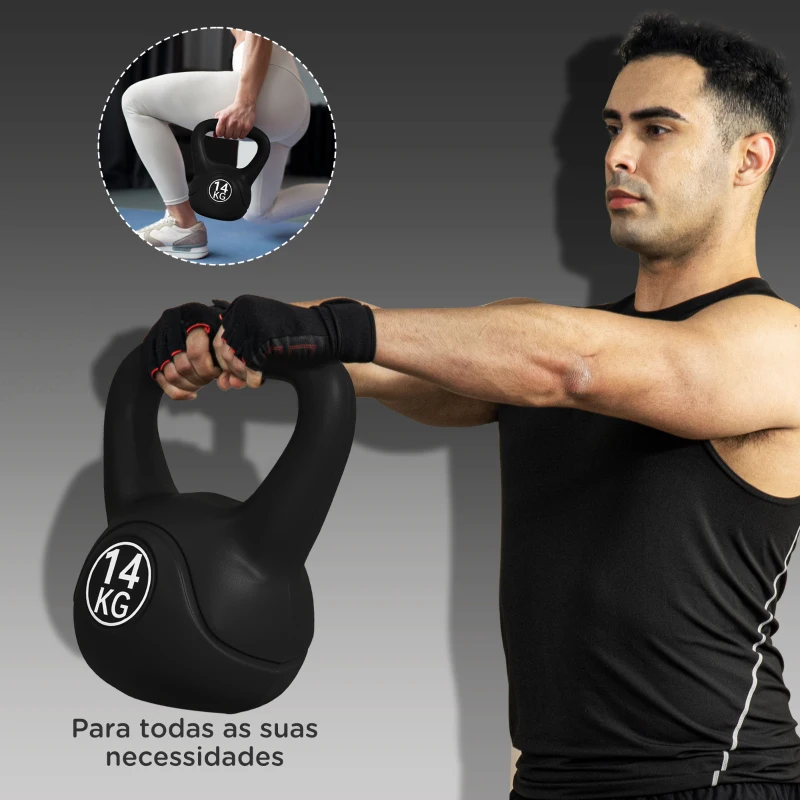 HOMCOM Peso Russo de 4 kg Kettlebell Fitness Preenchido de Areia com Punho Largo Antiderrapante 18x12x20 cm Preto