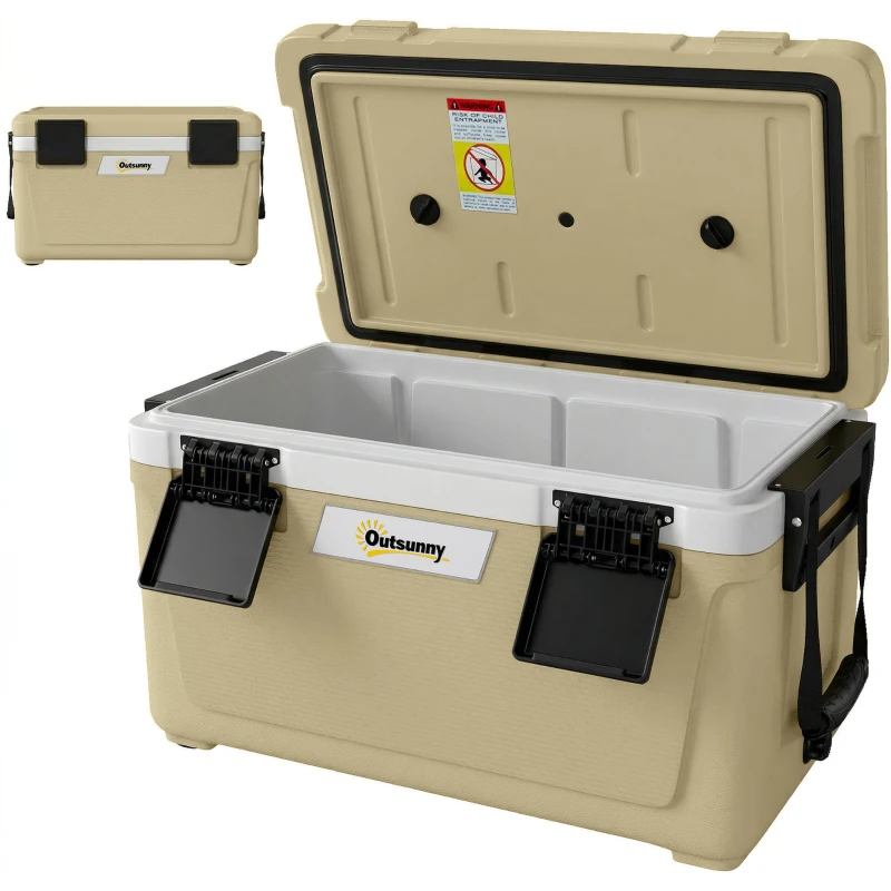 Outsunny Nevera 42,6L Gran caja isotérmica pasiva hasta 72 h de refrigeración, con aislamiento integral de espuma de PU, válvula de drenaje, asa, portátil