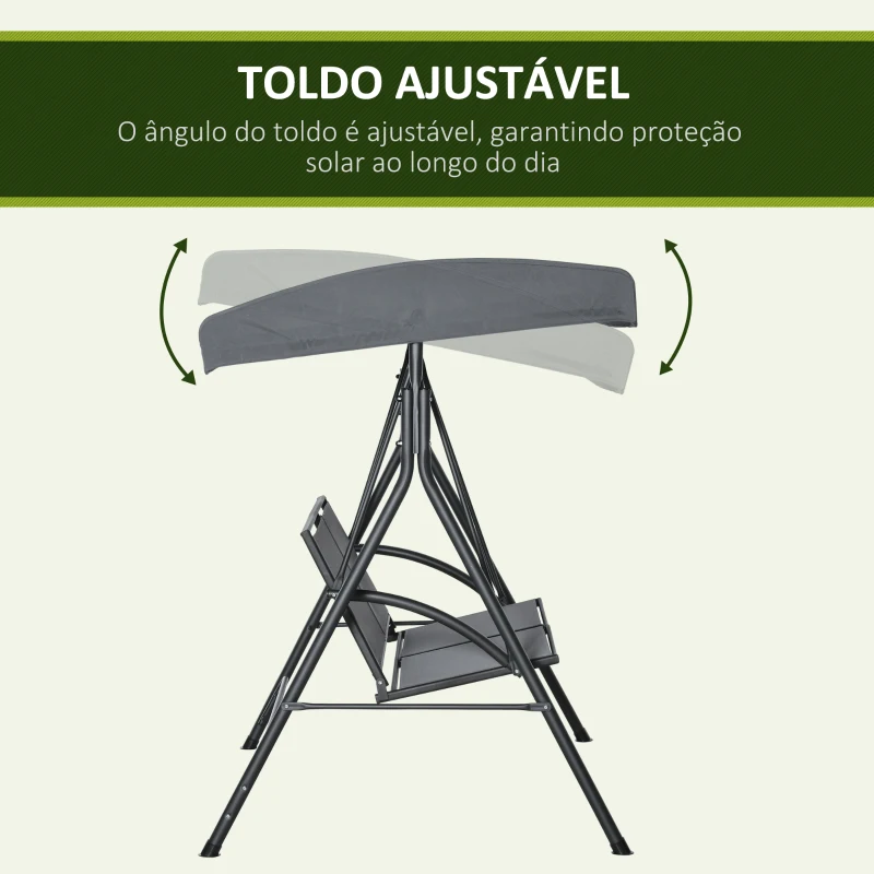 Outsunny Baloiço de Jardim Exterior para 2 Pessoas Toldo Ajustável Estrutura em Aço Assentos de Textilene 140x118x162 cm Cinzento Escuro