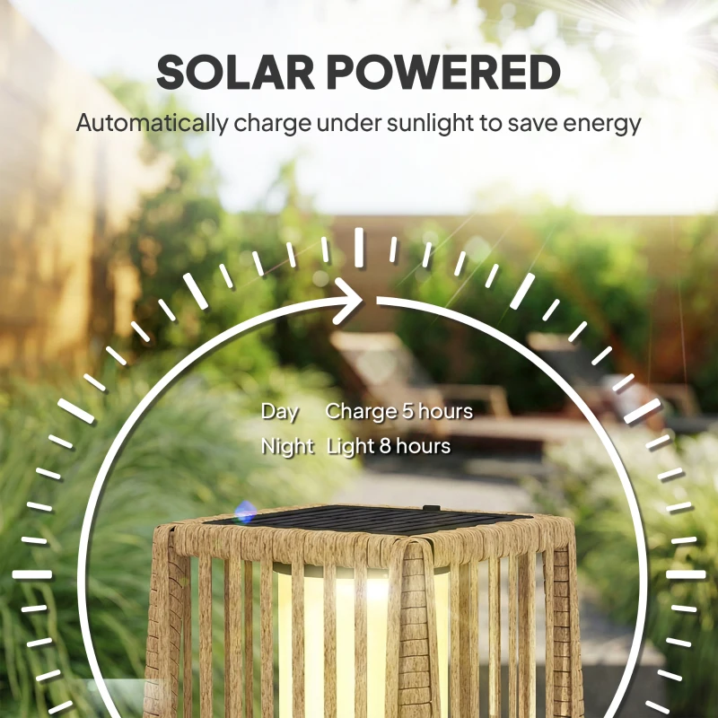 Outsunny Solarna Stojąca Lampa Rattanowa z Czujnikiem Zmierzchu Automatyczna LED Styl Boho IP44