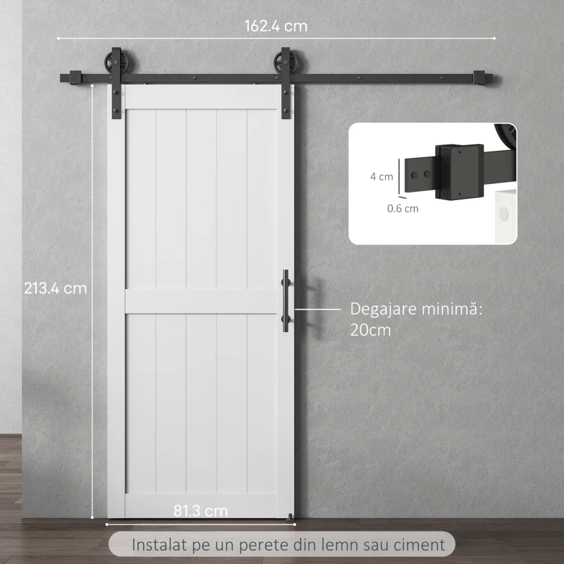 HOMCOM Ușă Glisantă de Interior 81.3x213.4cm, Șină din Oțel, Mâner Îmbunătățit, Role, Ușă de Interior în Stil Industrial, din MDF și Lemn de Pin, Impermeabilă, pentru Bucătărie, Baie, Living