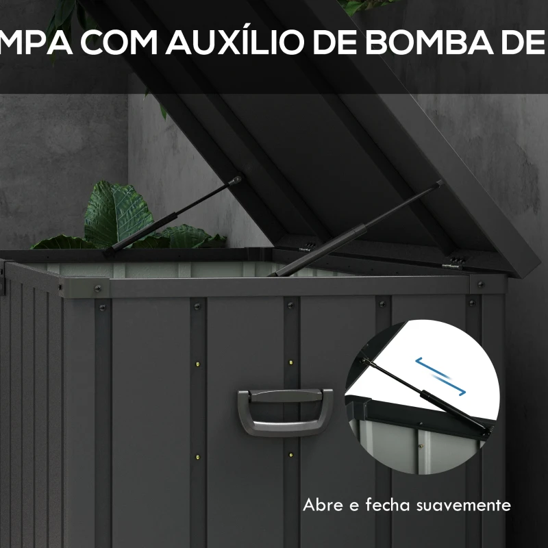 Outsunny Baú de Armazenamento Exterior em Aço com 4 Rodas 2 Pegas e Tampa com Ranhura para Cadeado 125,5x61,5x70 cm Cinzento Escuro