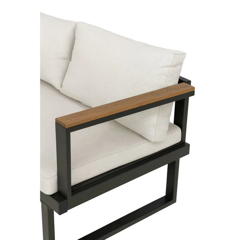 Salon de jardin d'angle 7 places - Aluminium - ALMARA - Canapé d'angle + 2 tabourets + table - Ecru