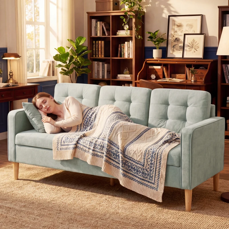 HOMCOM 3 Seater Sofa, 169cm Couch with Hidden Storage, Wood Legs, Light Grey