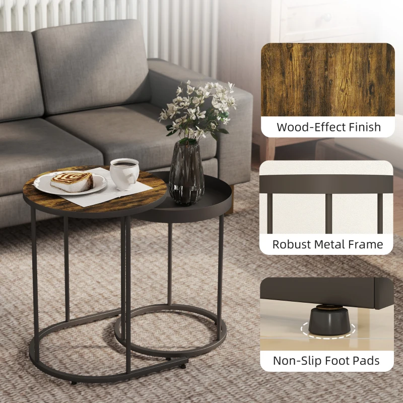 HOMCOM Set of Two Industrial Nesting Tables - Brown/Black