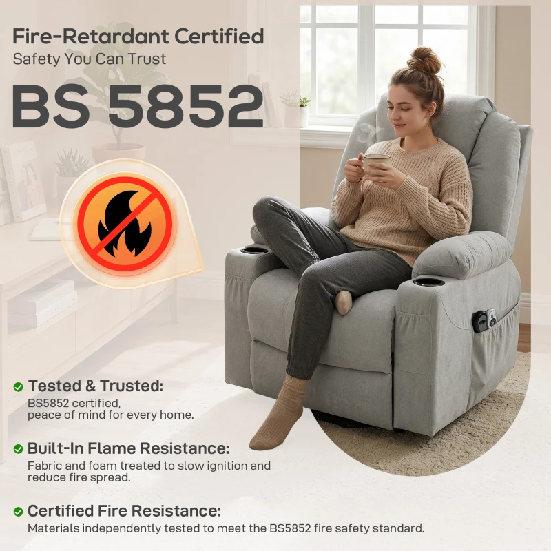 HOMCOM Power Lift Recliner Chair with Pocket Spring, Electric Lift Chair with Wide Backrest, Light Grey