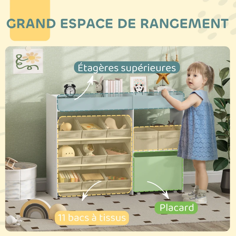 AIYAPLAY Étagère à jouets pour enfants étagère à livres 11 bacs de rangements en tissu non tissé 105 x 30 x 80 cm blanc