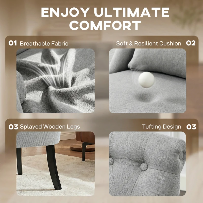 HOMCOM Fabric Single Sofa Dining Chair Tub Chair Upholstered W/ Pillow Solid Wood Leg Home Living Room Furniture Grey