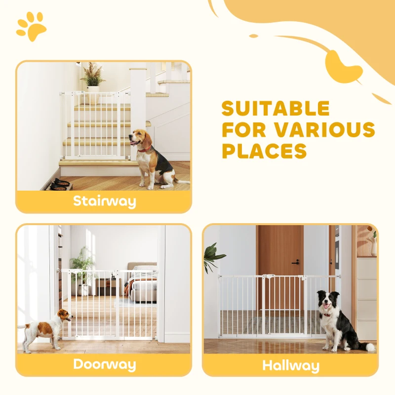 PawHut Pressure Fit Dog Gate Stair Gate, Adjustable Pets Barrier for Doorway Hallway with Auto Close, 74-148cm Wide