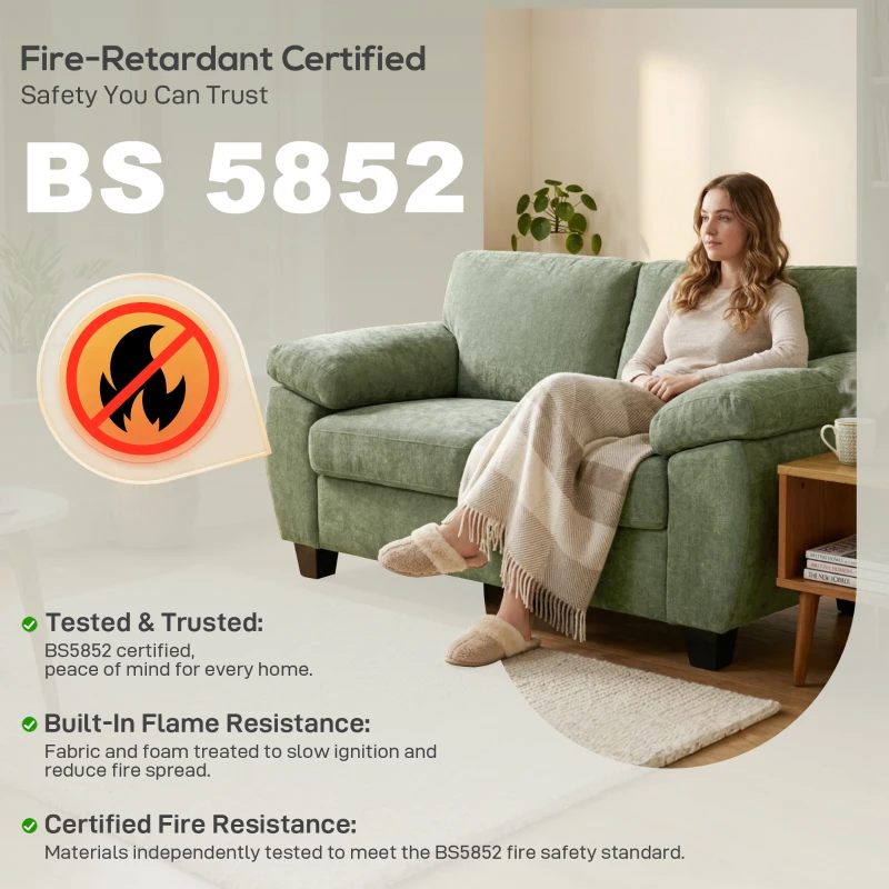 HOMCOM 2 Seater Sofa, 156cm Chenille Loveseat Sofa, Dark Green