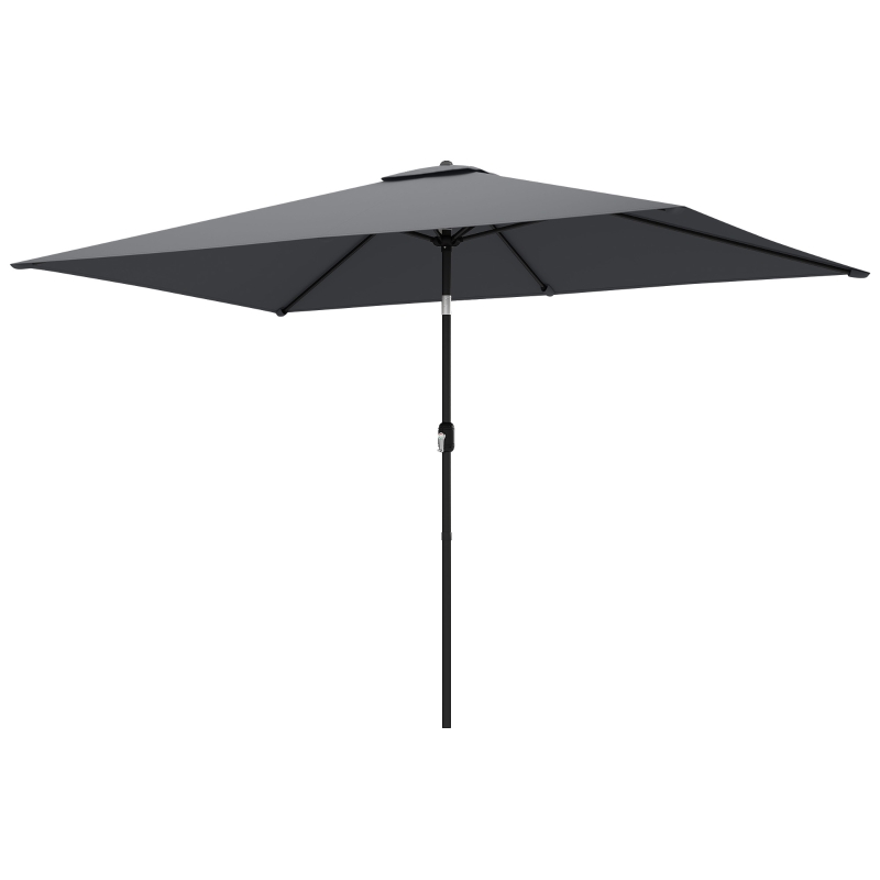 Outsunny Umbrelă dreptunghiulară de grădină 3x2 m cu manivelă, din metal și poliester, gri închis