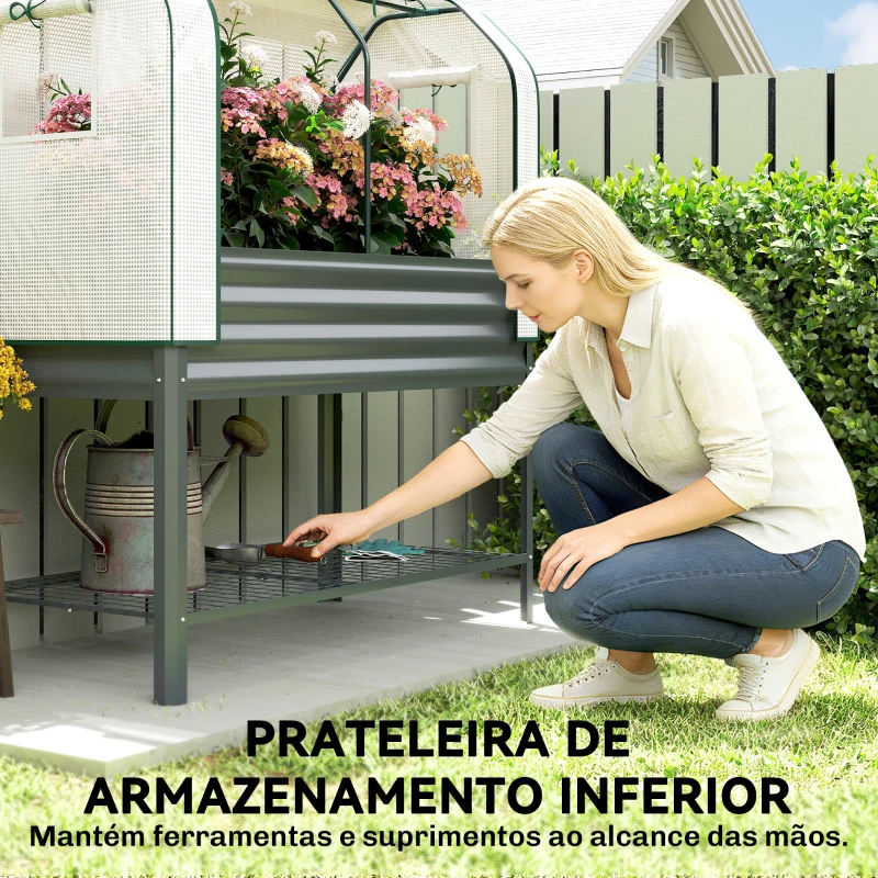 Outsunny Mesa de Cultivo com Cobertura de Estufa e Prateleira Inferior 120x55x140 cm Cinzento Escuro