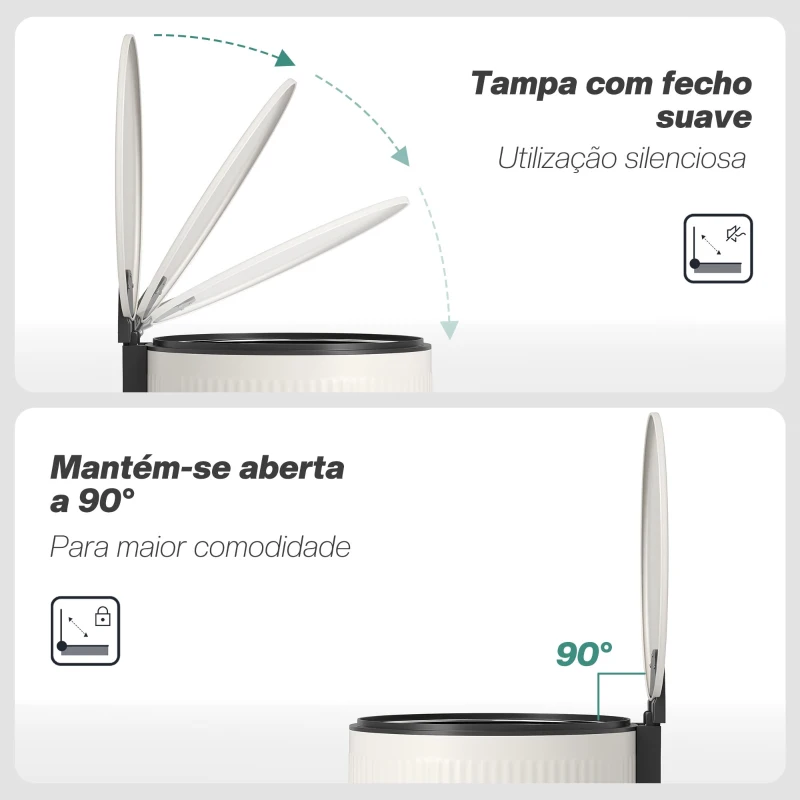 HOMCOM Balde do Lixo para Cozinha com Pedal 30L Cubo de Lixo Metálico com Tampa de Fecho Suave e Balde Removível 36x30x60,5 cm Creme