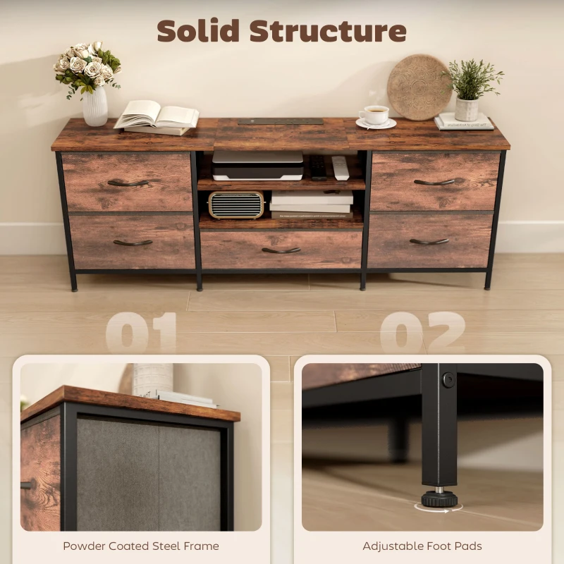 HOMCOM Multi-Storage Industrial TV Stand - Brown/Grey/Black