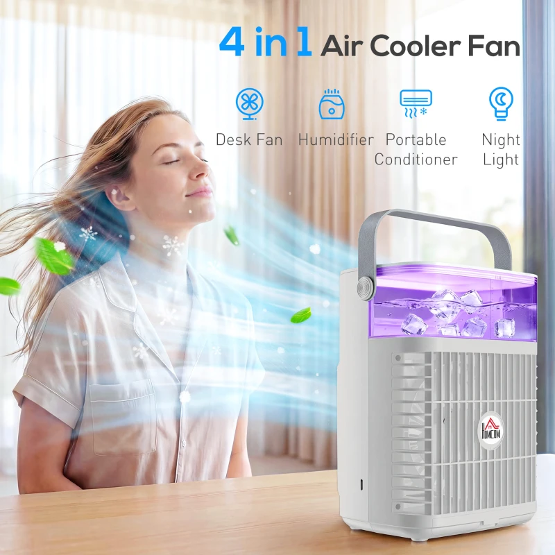 HOMCOM Air Cooler with Adjustable Head, Portable Air Conditioner with 3 Wind Speed, 2 Cool Mist, RGB Light, Grey