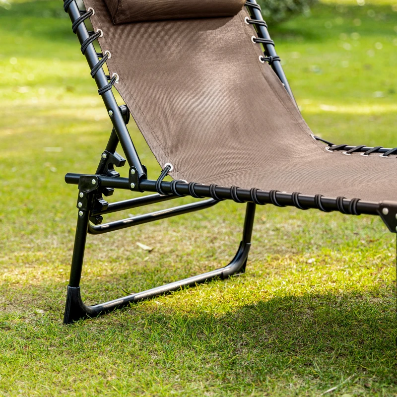 Outsunny Espreguiçadeira Dobrável de Jardim com Encosto Ajustável Apoio para Cabeça Acolchoado Bolso Lateral 185x58x30 cm Marrom