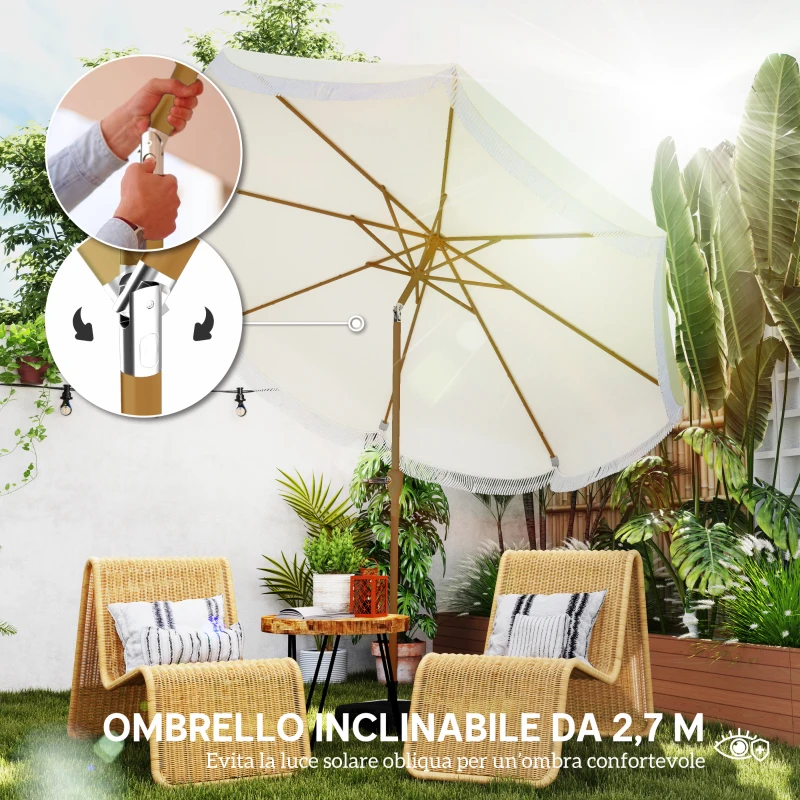 Outsunny Ombrellone da Giardino Rotondo 2.7x2.4 m con Manovella, in Metallo e Poliestere, Beige