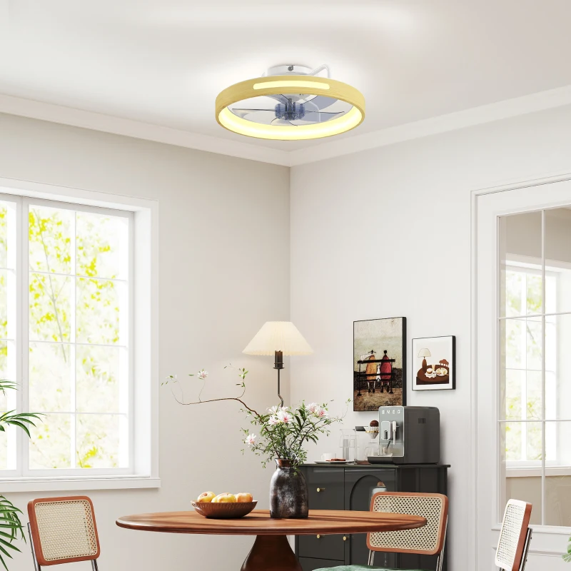 HOMCOM Ventilador de Teto com Luz LED 40 W Motor DC Reversível Comando 6 Velocidades 3 Cores Temporizador Madeira