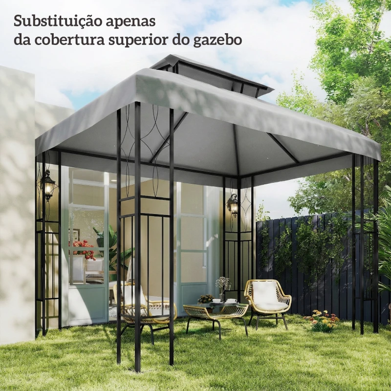 Outsunny Toldo de Substituição 4x3 m com Teto Duplo Orifícios de Drenagem e Proteção UV Apenas Toldo NÃO Inclui Estrutura Cinzento Claro