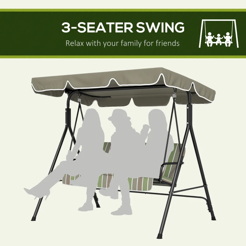 Outsunny Three-Seater Garden Swing Chair, with Adjustable Canopy - Green