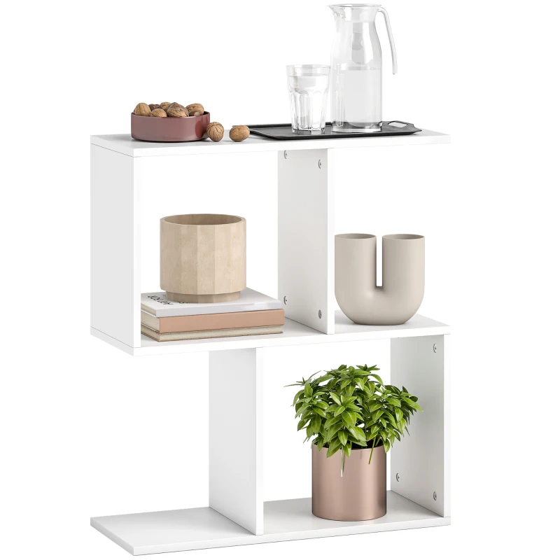 HOMCOM Side Table, Narrow End Table with Storage Shelves, S-Shaped, 3-Tier, 50W x 19.5D x 58H cm, White