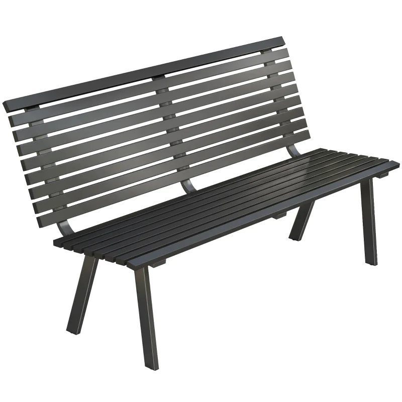 Outsunny Ławka ogrodowa 3-osobowa, metalowa, odporna na warunki atmosferyczne, design lamelowy, do 240 kg, 154 x 68 x 88 cm