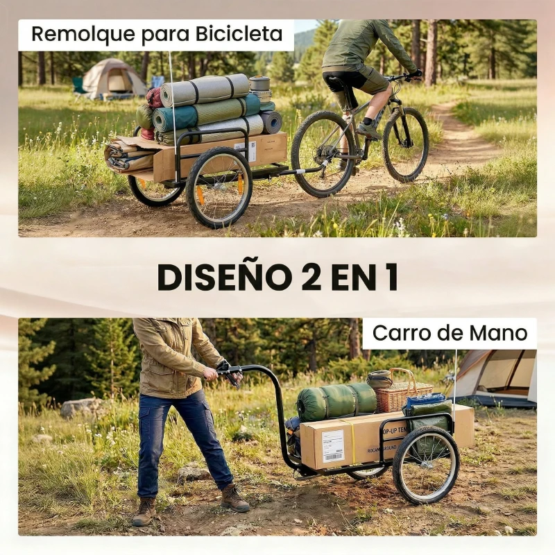 SPORTNOW Remolque de Bicicleta para Carga 40 kg Carro de Mano de Acero con Bandera Roja Ruedas de 16 Pulgadas 145x60x42 cm Negro