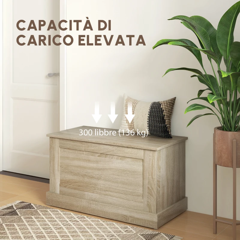 HOMCOM Cassapanca in Legno, Cassapanca Porta Giocattoli, con Cerniera di Sicurezza, per Soggiorno, 80 x 40 x 45 cm, Legno Naturale