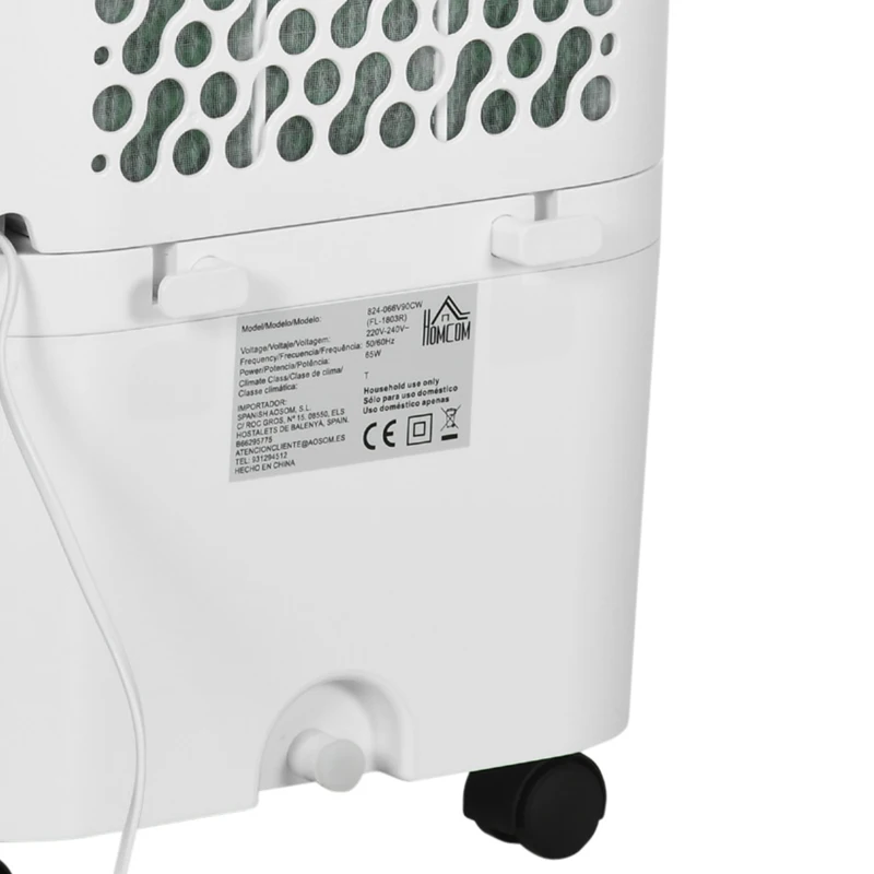 HOMCOM Climatizador de Ar Portátil Silencioso 65W Humidificador Ventoinha com Temporizador Oscilação 3 Velocidades 3 Modos 32x37x74 cm Branco