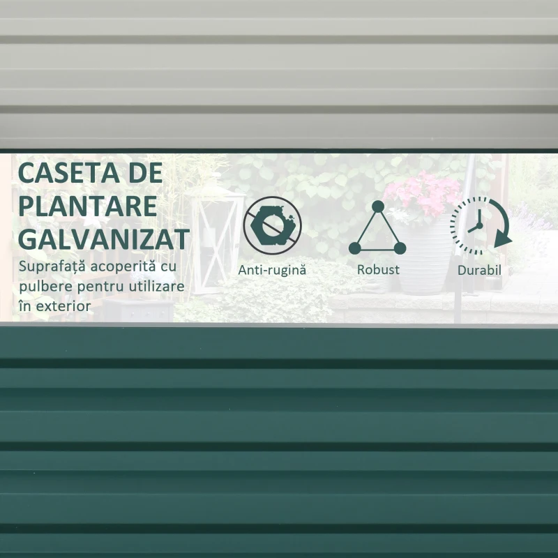 Outsunny Pat de Gradina Suprainaltat 120x120x30cm Galvanizat, Pat Suprainaltat pentru Plante cu Cadru din Otel pentru Legume, Flori, Plante si Ierburi, Verde