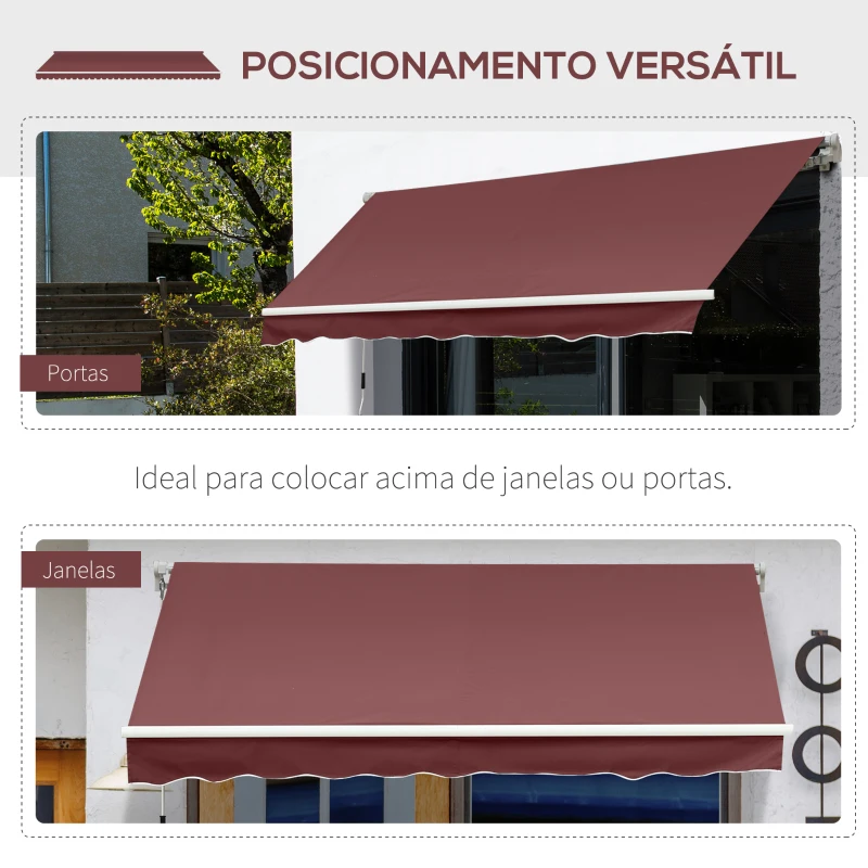 Outsunny Toldo Manual Retrátil 3,5x2,5 m com Ângulo Ajustável Manivela, Estrutura de Alumínio e Proteção UPF30+ Vinho Tinto