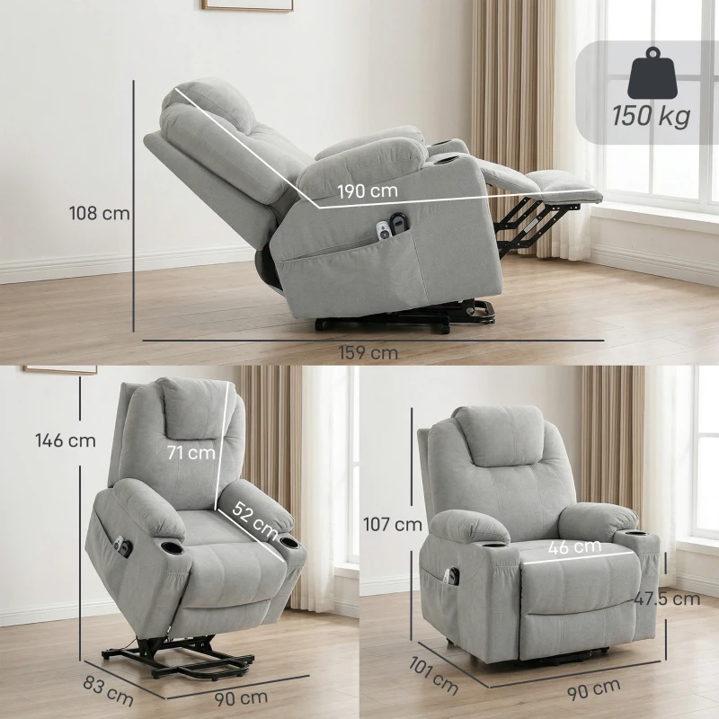 HOMCOM Power Lift Recliner Chair with Pocket Spring, Electric Lift Chair with Wide Backrest, Light Grey