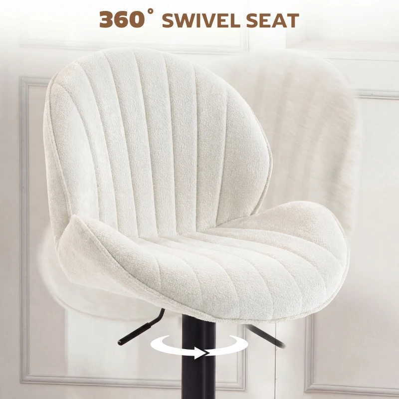 HOMCOM Bar Stools Set of 2, Swivel Barstools with Back, Adjustable Height and Footrest for Kitchen Island, Dining Room, Cream